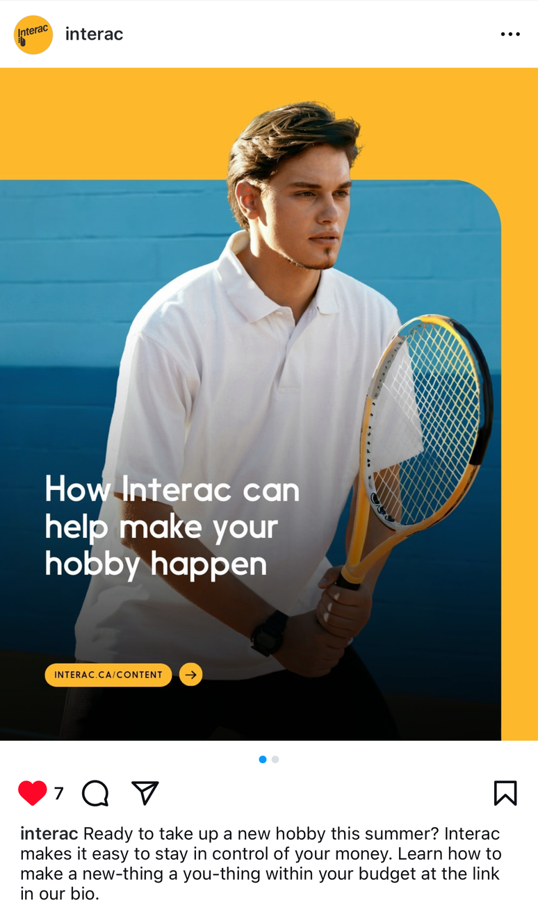 Interac post about making a new hobby happen