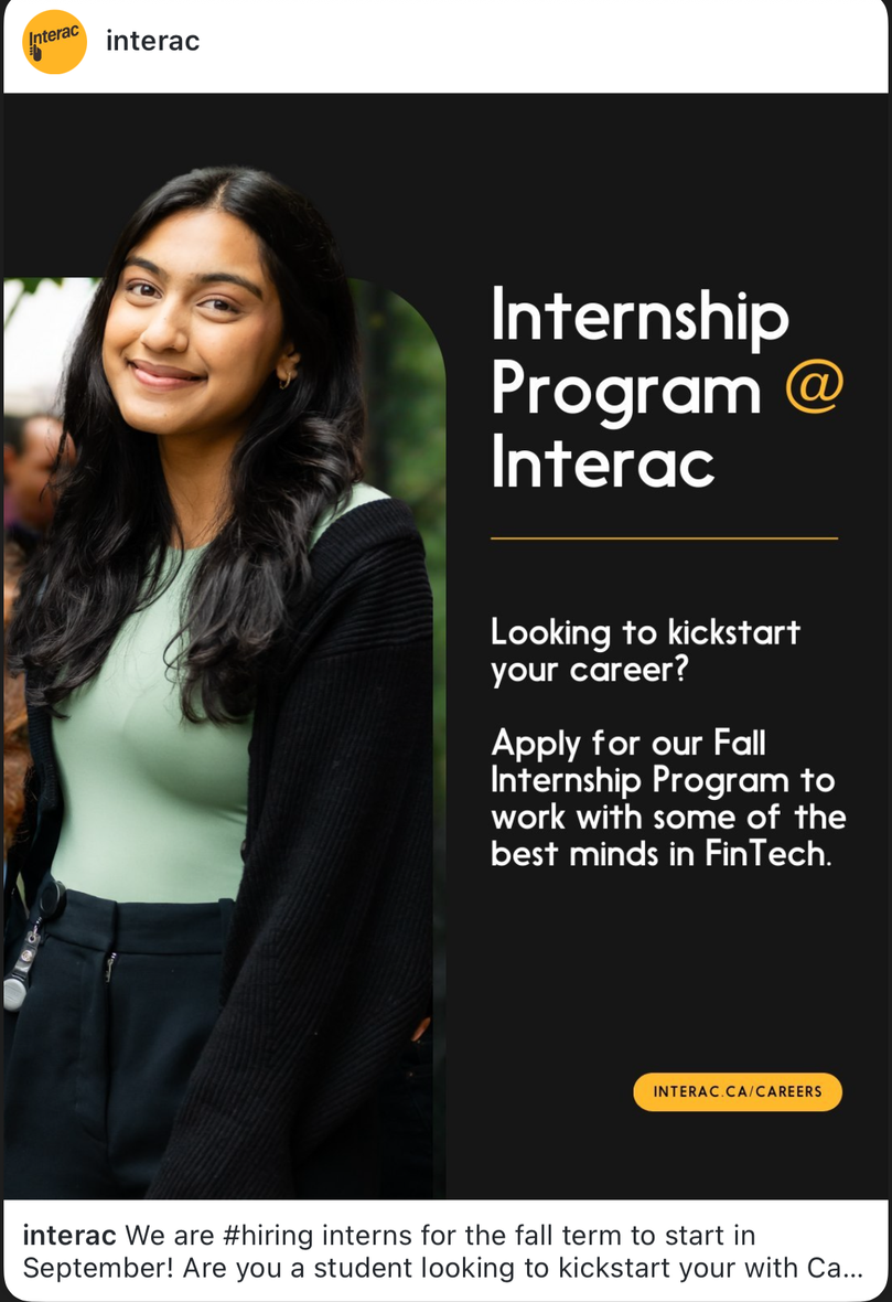 Interac internship program recruitment post