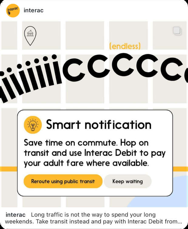 Interac holiday traffic campaign commute visual