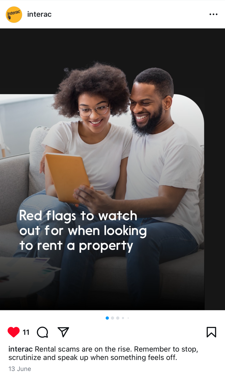 Interac rental scam example with a fake listing