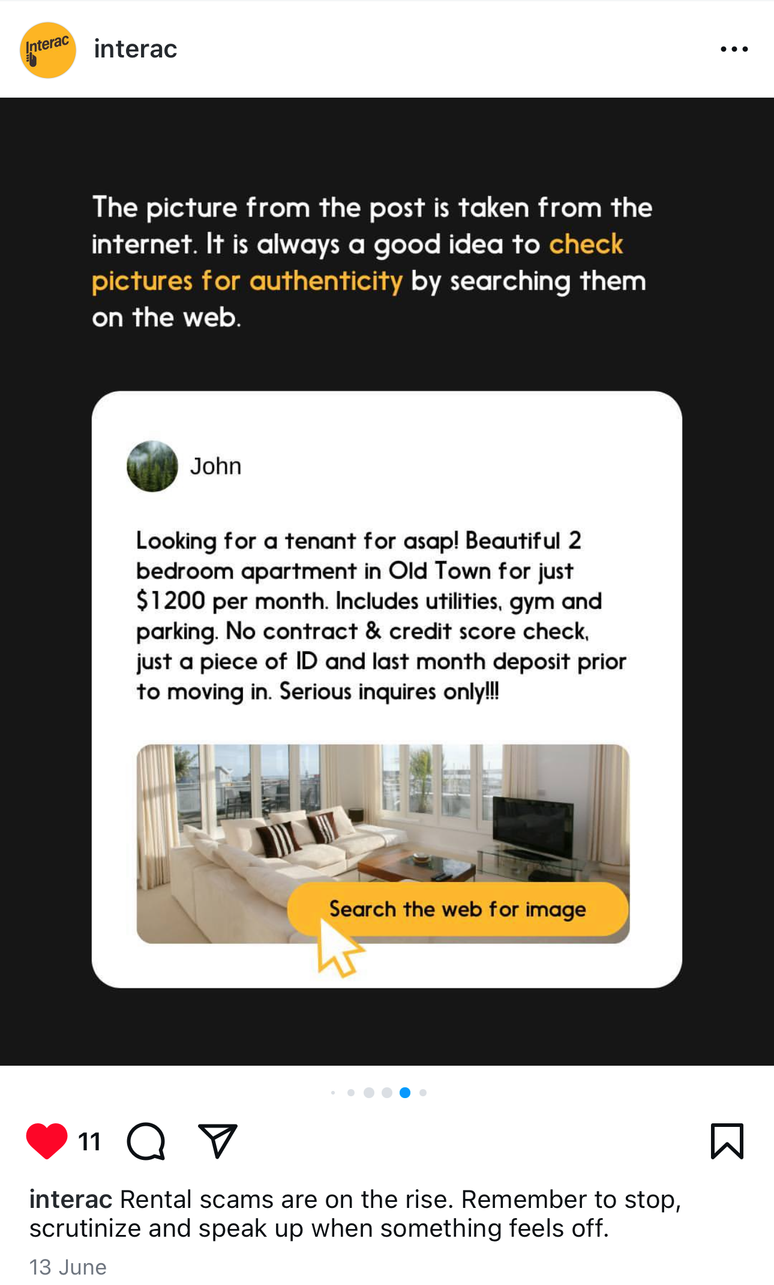 Interac rental scam example without listing details